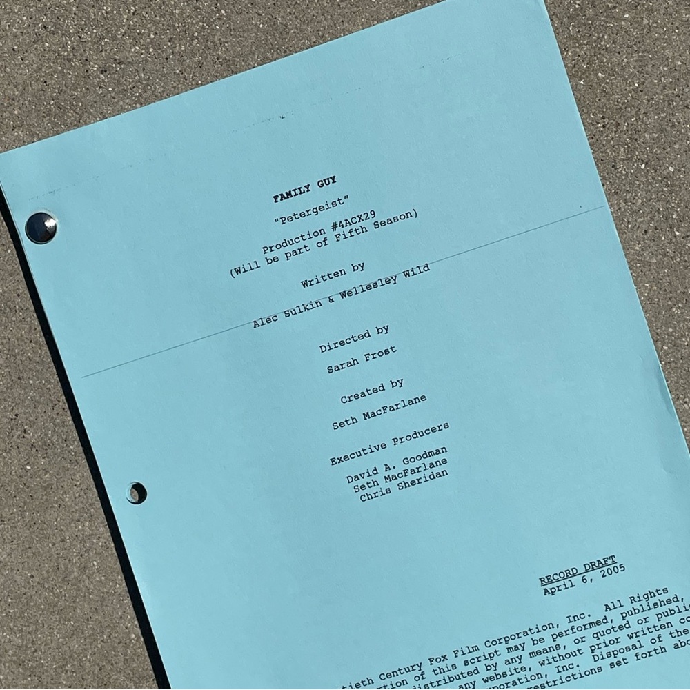 Family Guy 2005 Petergeist Production Used Record Draft Script Iconic Parody!